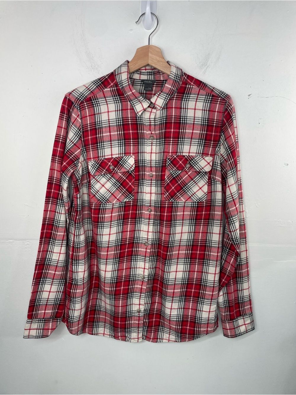 Eddie Bauer Red White Plaid Flannel Button Front Shirt Women’s Sz Tall Medium TM